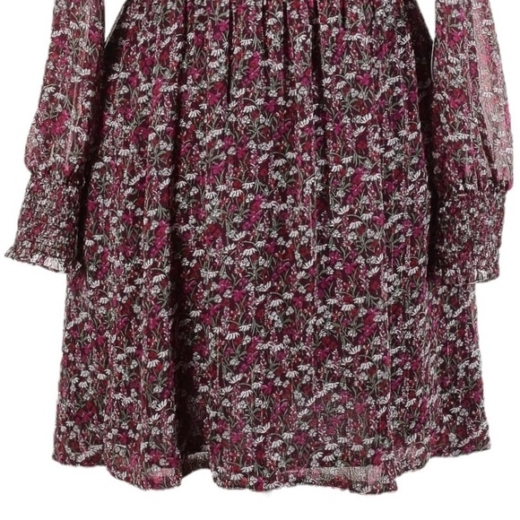 Draper James RSVP NWT XXL Purple Floral Smocked Chiffon Dress L/S Metallic - Picture 7 of 12